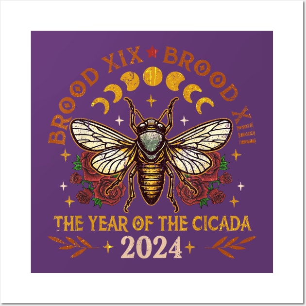 Vinatge Cicada Lover Brood XIX Brood XIII Year Of The Cicada 2024 Wall Art by Tylerestra